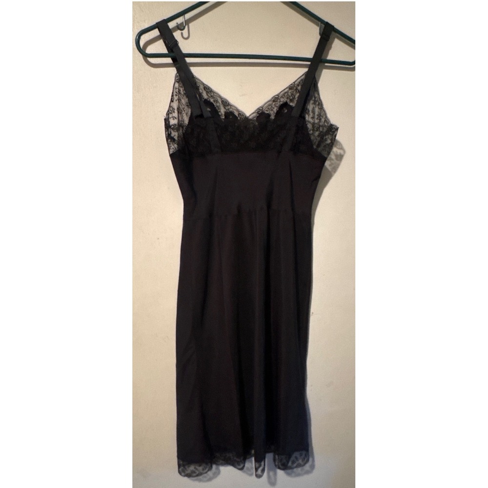 Vtg Barbizon Slip Dress Black Lace Trim Remarque 50's Little Miss Sz S Petite